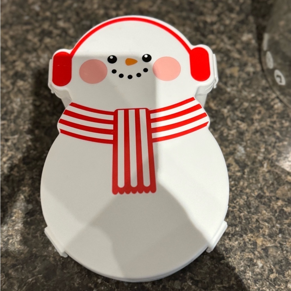 Snowman Shaped Bento Box with Red Accents